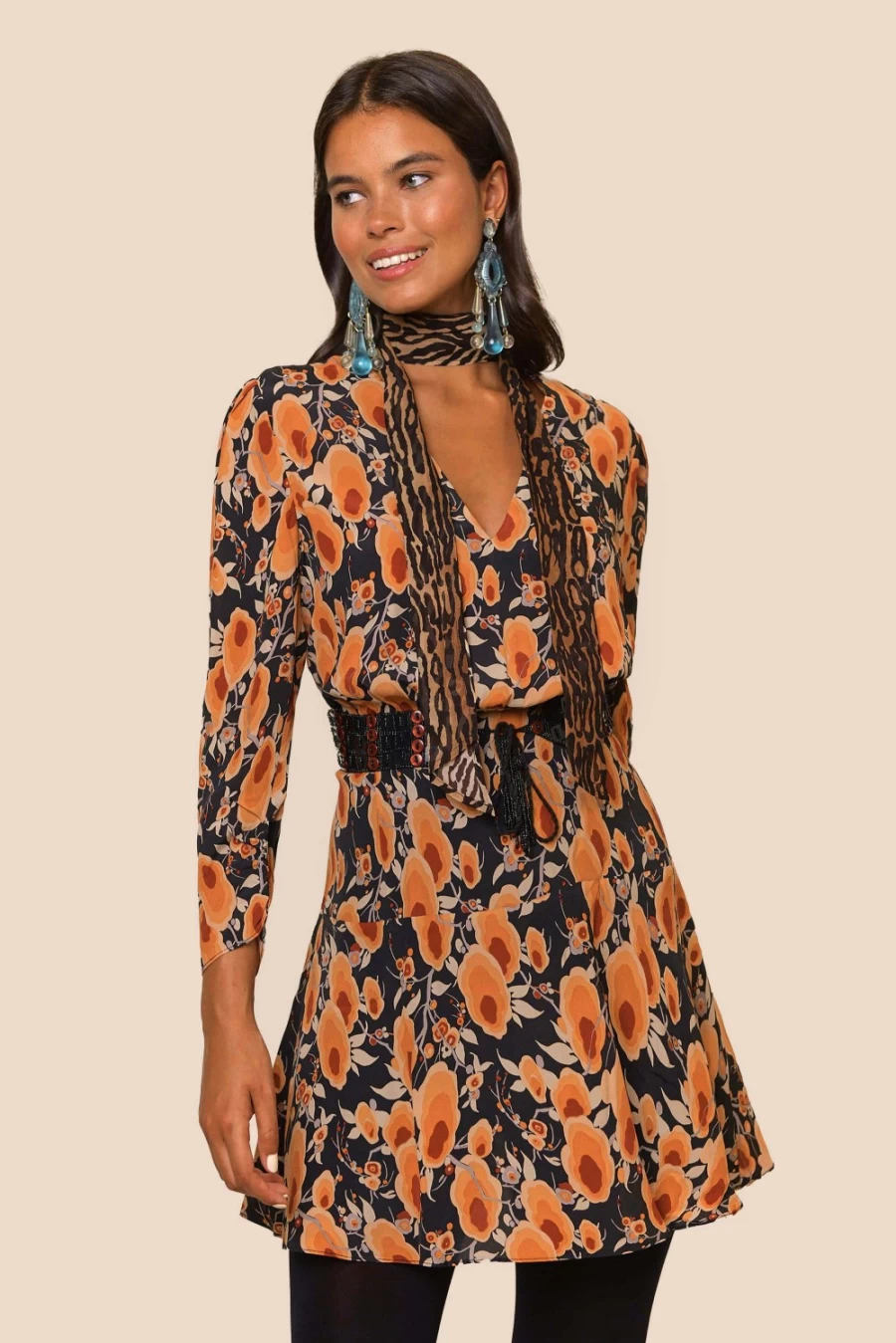 RIXO Women's Lilian Dress - Sienna Starlet Floral Leopard Mix Pattern
