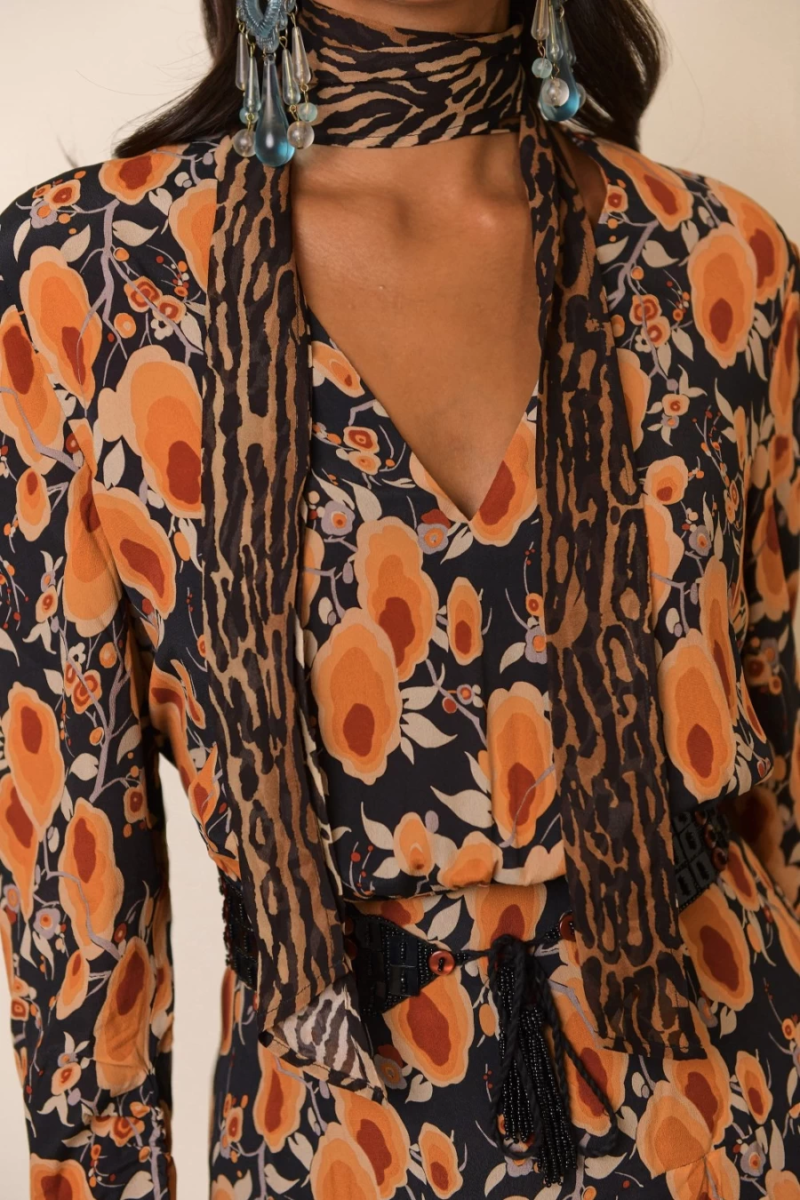 RIXO Women's Lilian Dress - Sienna Starlet Floral Leopard Mix Pattern