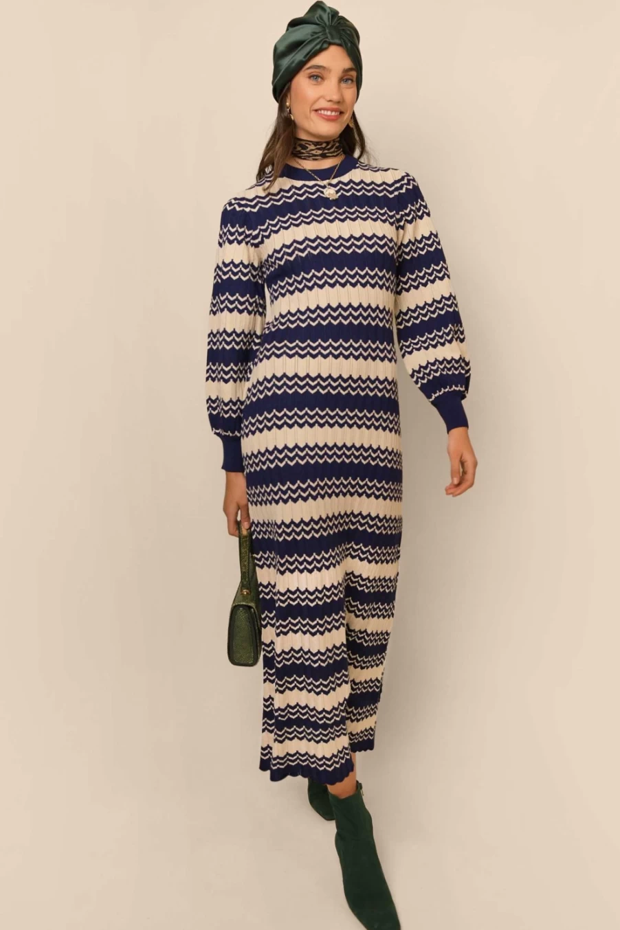 RIXO Women's Navy Cream Chevron Print Dress - Elva Style