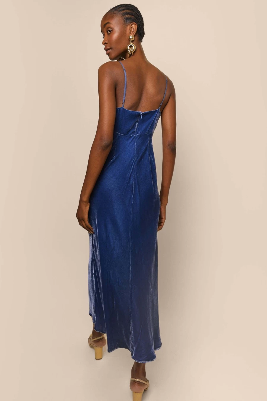 RIXO Women's Maeve Dress in Steel Blue | Elegant Floral Print Midi Dress
