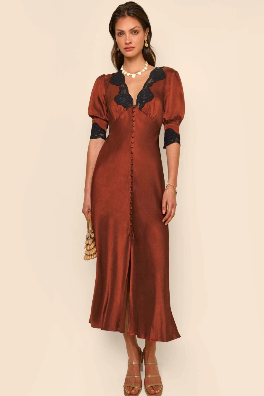 RIXO Women's Simone Dress in Rust - Elegant Boho Chic Style