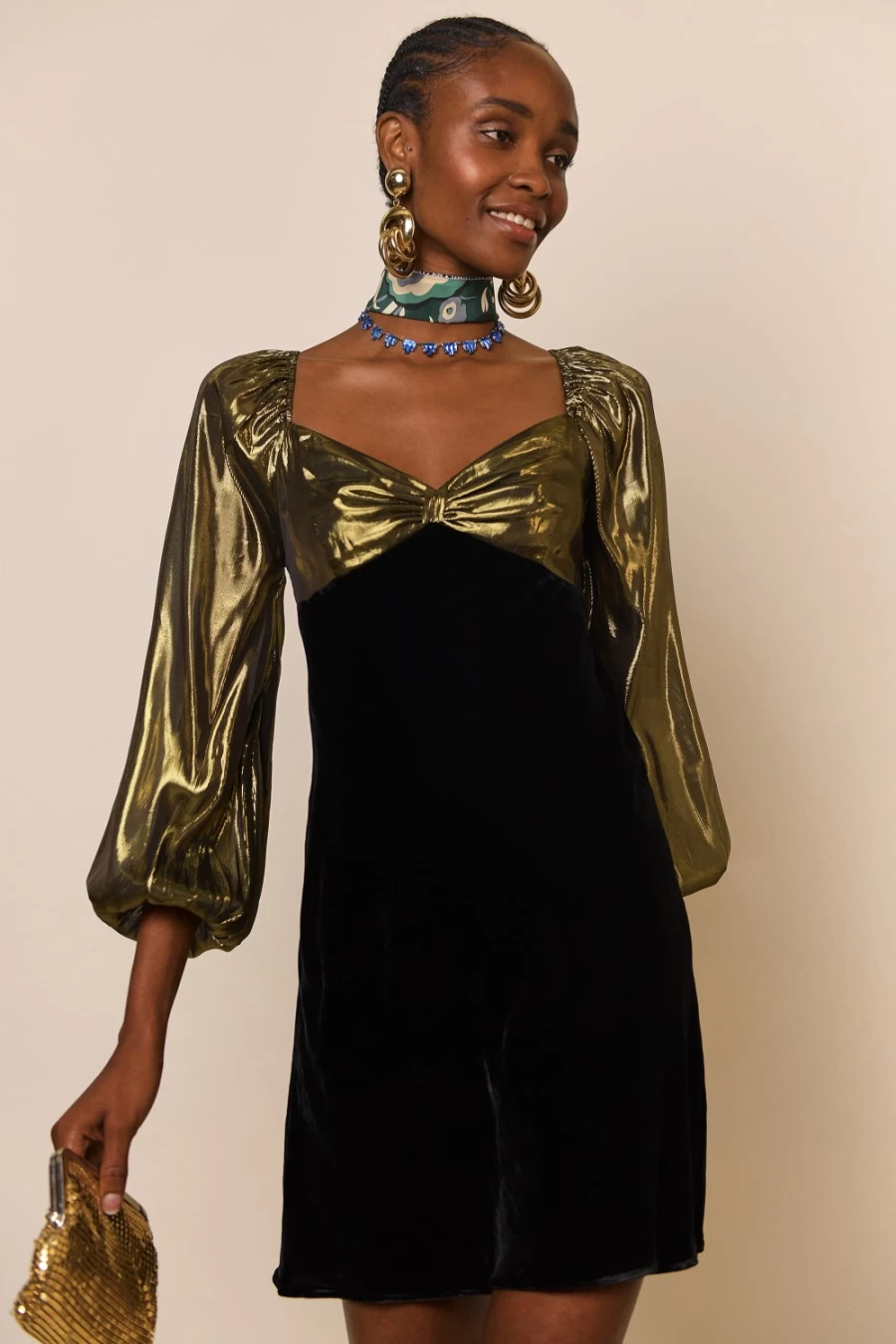 RIXO Women's Gold Paris Print Dress - Elegant Feminine Fashion