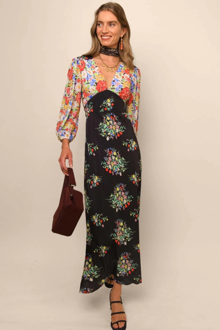 RIXO Women's Black Vintage Bunch Mix Dress - Kaila Style