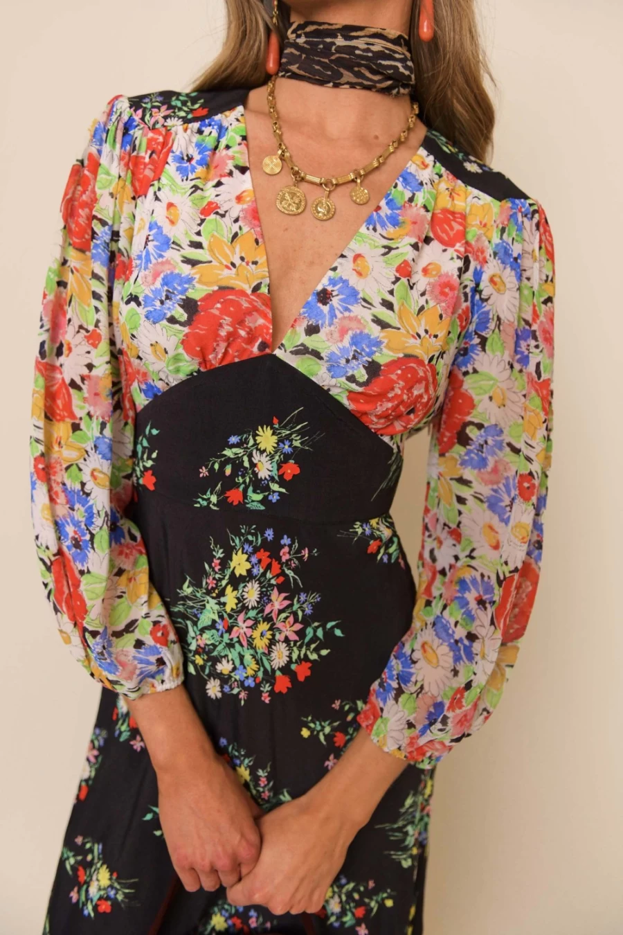 RIXO Women's Black Vintage Bunch Mix Dress - Kaila Style