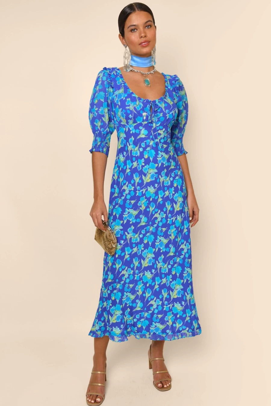 RIXO Women's Fontainhas Floral Cobalt Print Dress - Sathya Style Elegant Feminine Fashion