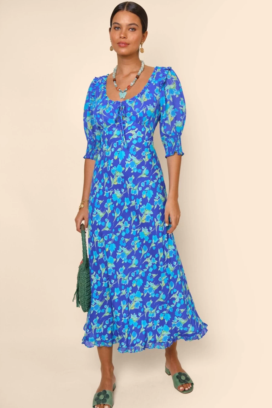 RIXO Women's Fontainhas Floral Cobalt Print Dress - Sathya Style Elegant Feminine Fashion