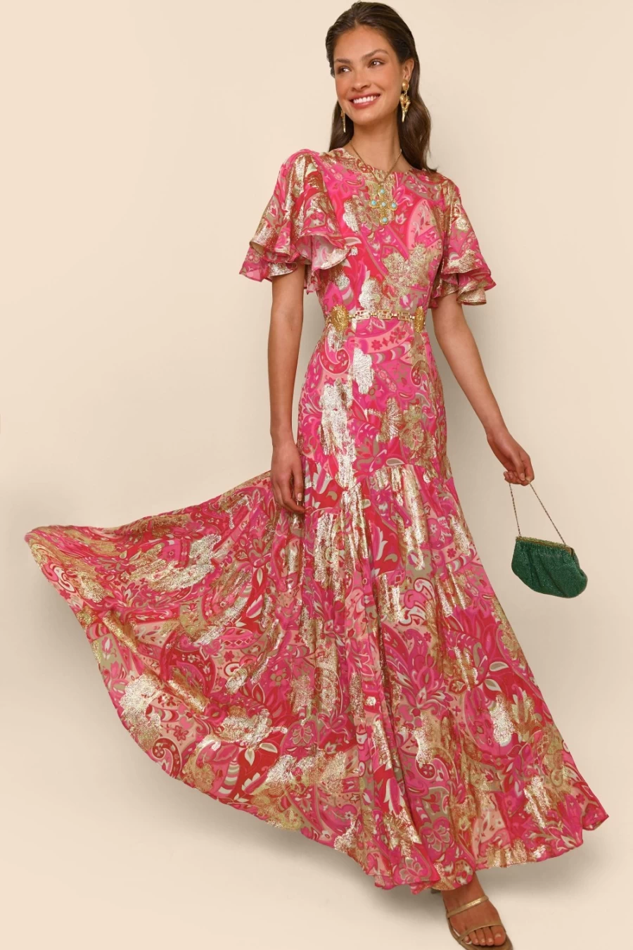 RIXO Women's Grace Paisley Jewel Print Dina Dress