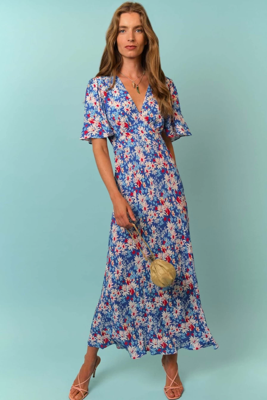 RIXO Women's Blue Daisy Trail Floral Dress - Florida Summer Style