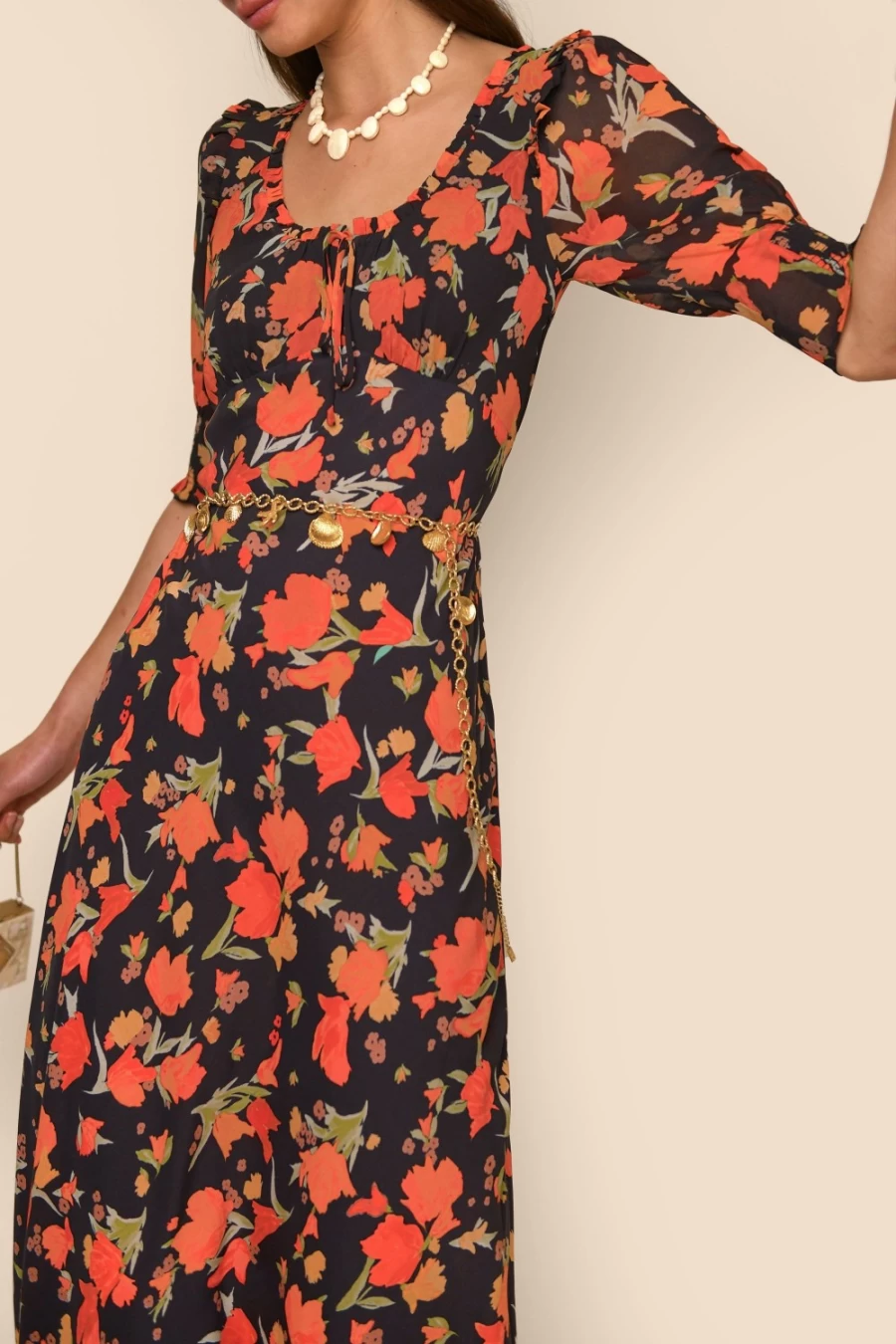 RIXO Women's Havana Floral Black Dress - Sathya Floral Print Summer Dress