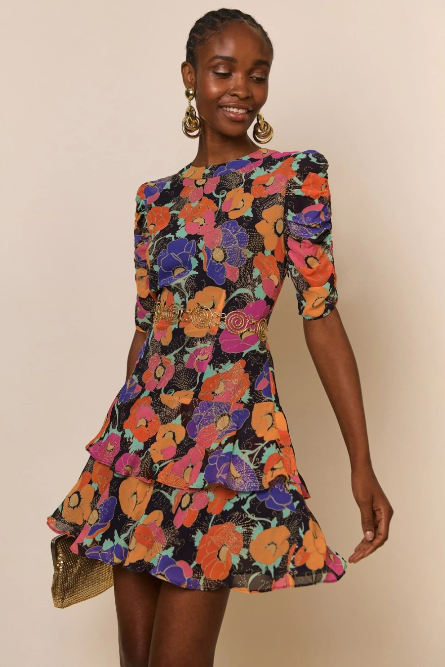 RIXO Women's Dion Dress in Stain Glass Glitter Floral Print