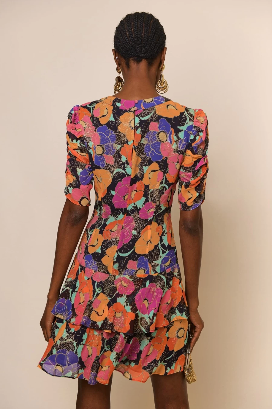 RIXO Women's Dion Dress in Stain Glass Glitter Floral Print