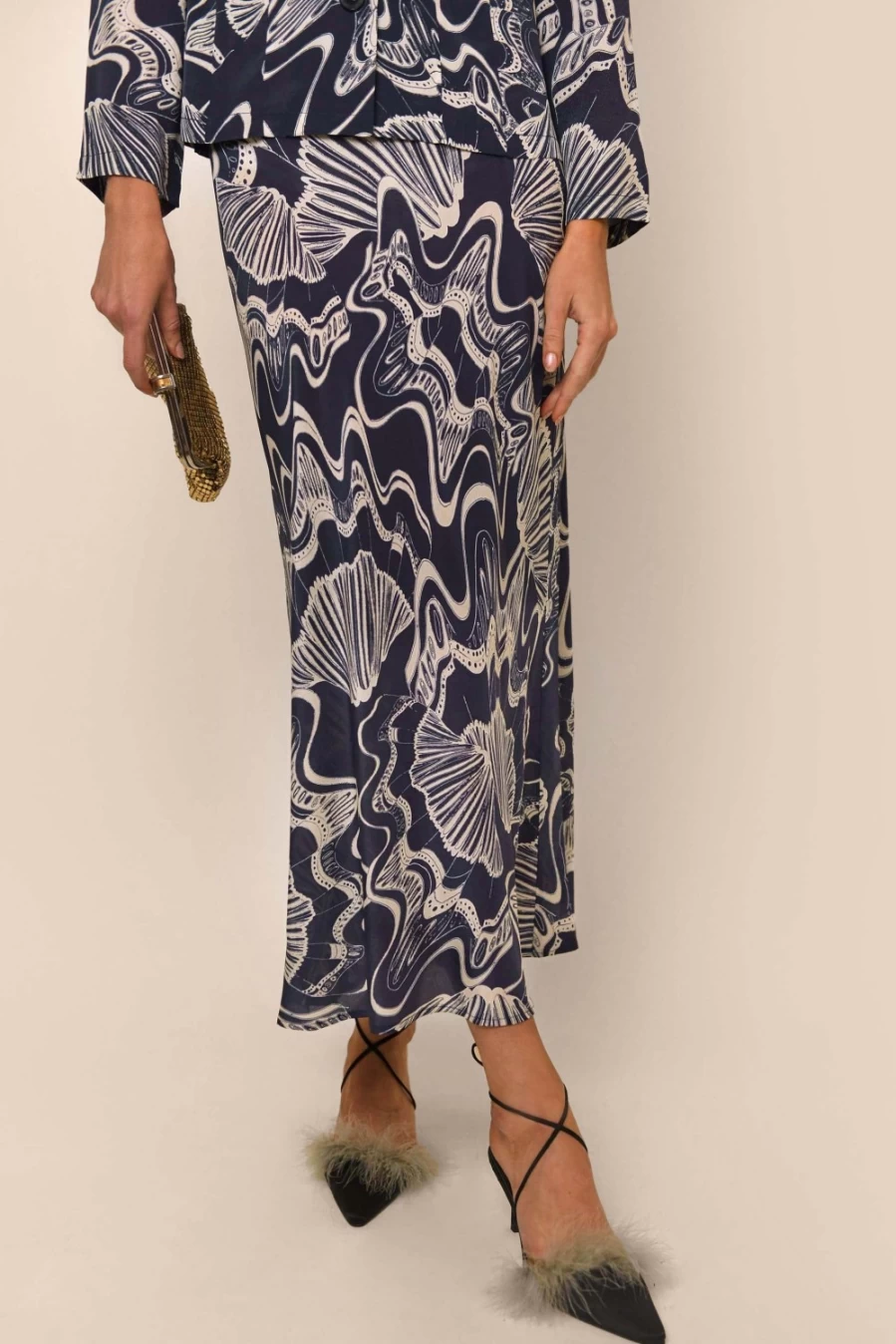 RIXO Women's Navy Psychedelic Shell Print Kelly Top