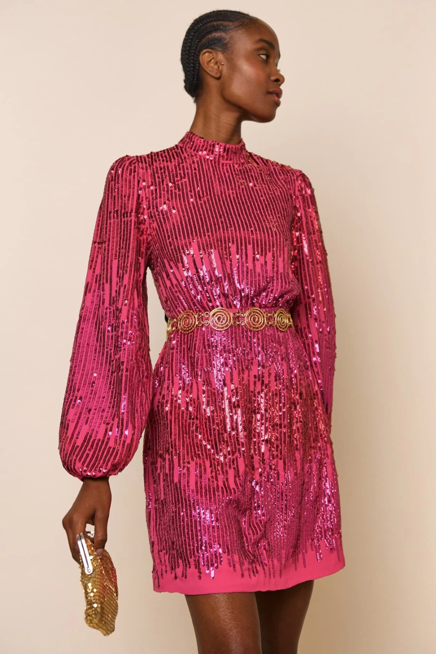 RIXO Women's Lara Dress in Hot Pink Sequin - Glamorous Evening Gown