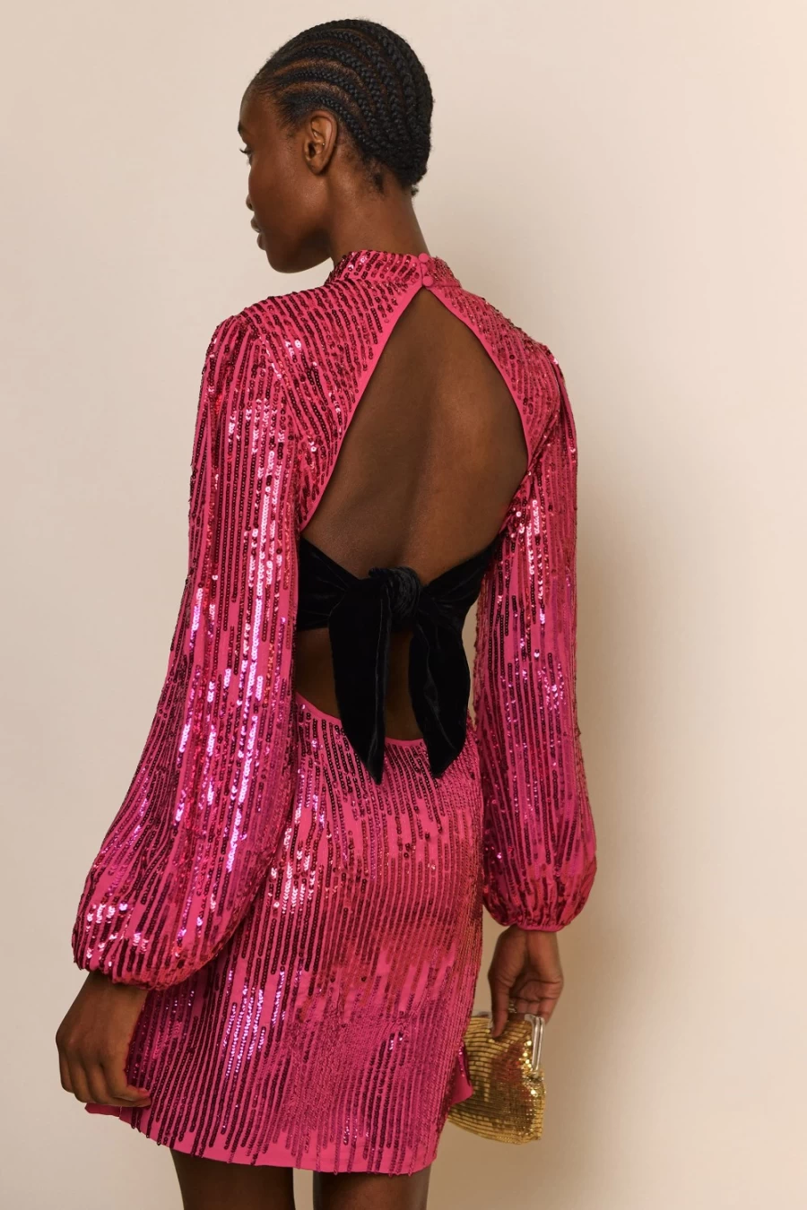 RIXO Women's Lara Dress in Hot Pink Sequin - Glamorous Evening Gown