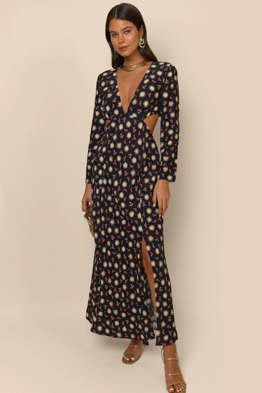 RIXO Women's Zora Dress in Sun Petal Black - Elegant Floral Print Summer Dress