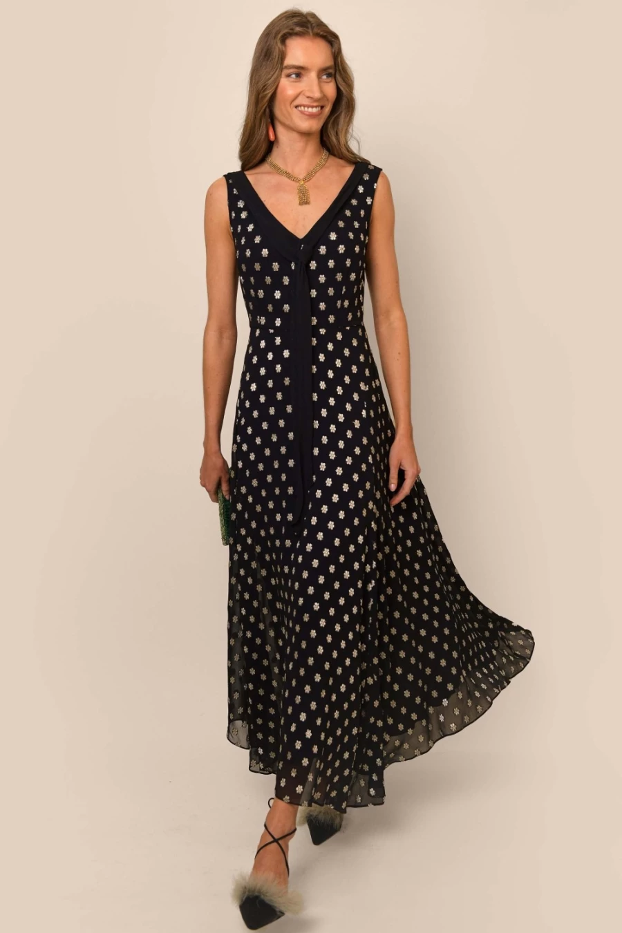RIXO Women's Black Lurex Flower Jacquard Viva Top