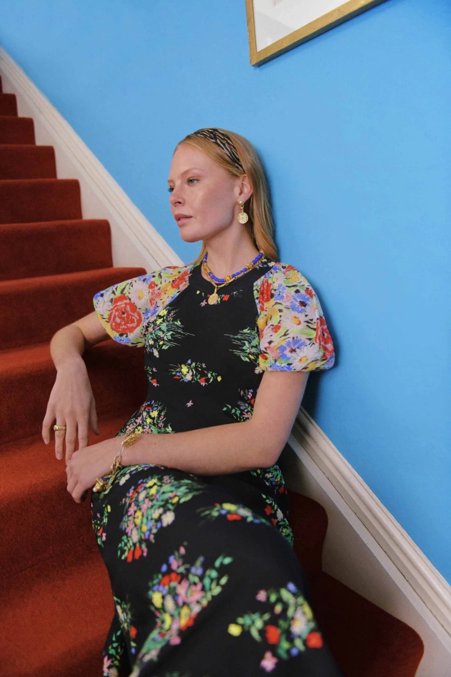 RIXO Women's Medora Dress in Black Vintage Bunch Mix - Retro Floral Print Midi Dress