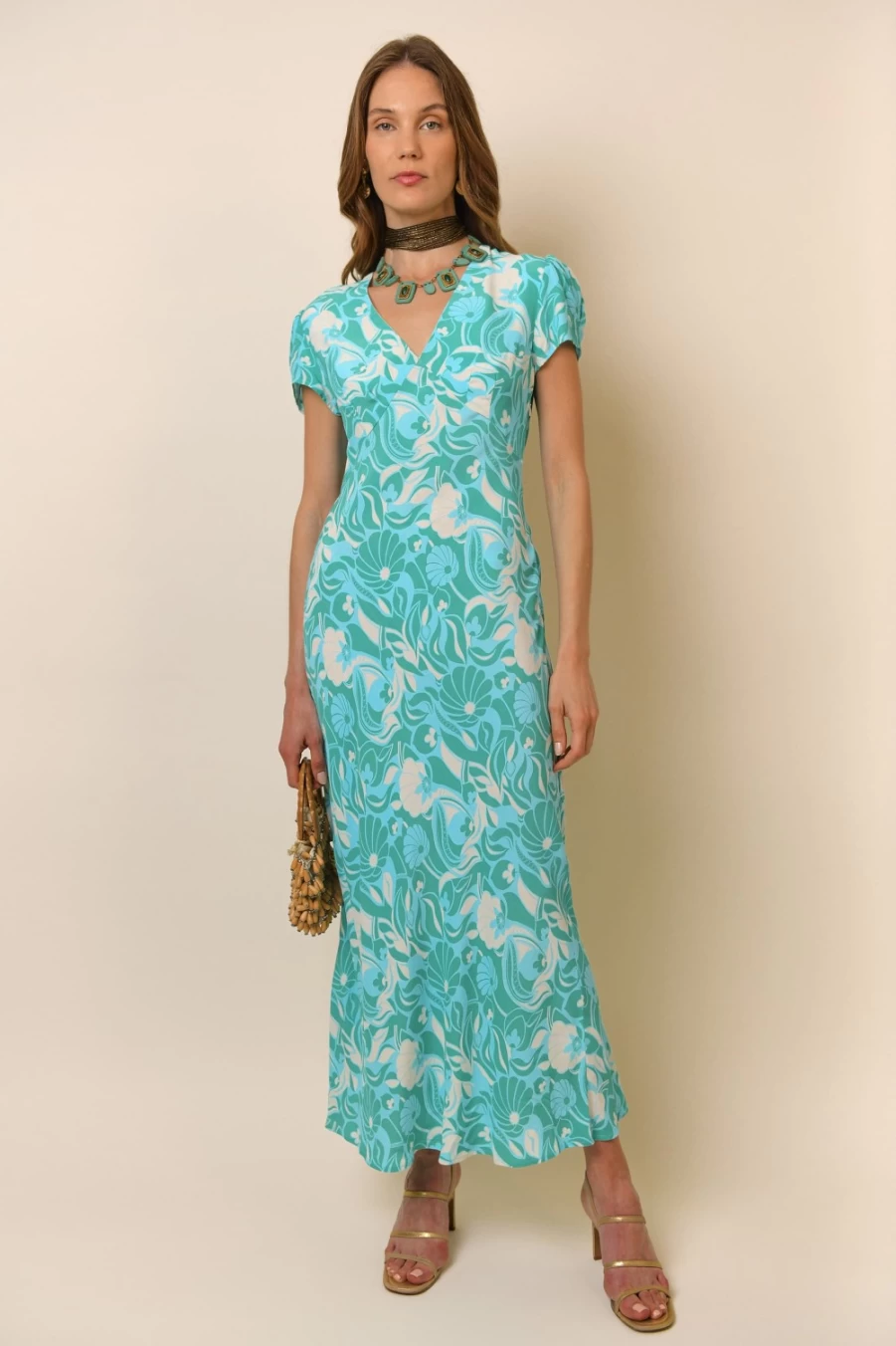 RIXO Women's Tallulah Green Abstract Shells Printed Dress