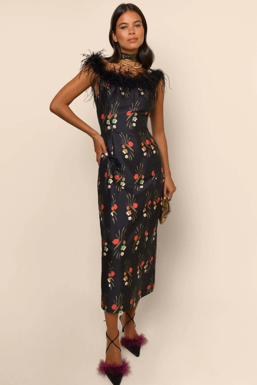RIXO Women's Winslett Dress in Black Cherry Blossom