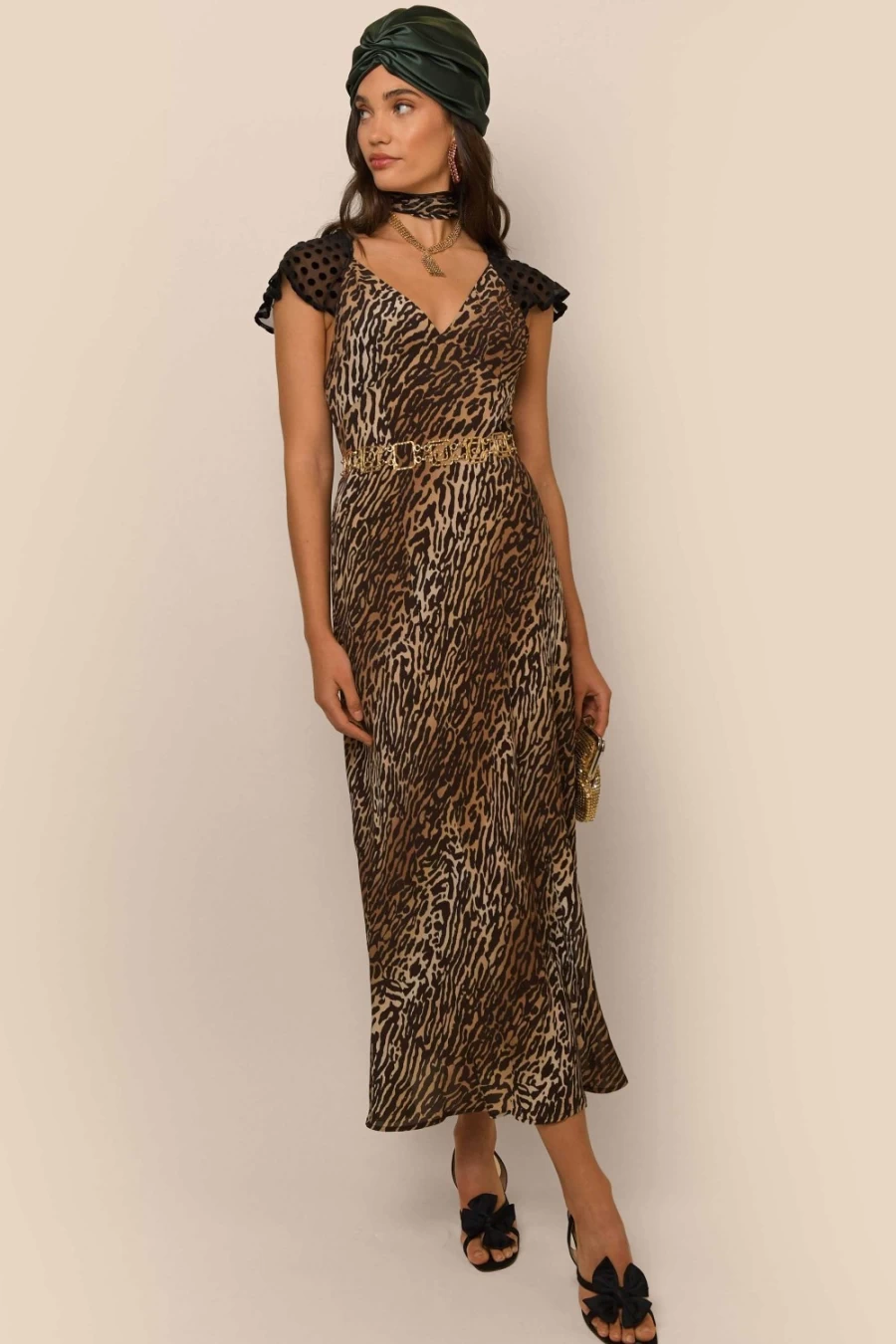 RIXO Women's Bohemia Leopard Spot Mix Angelina Dress