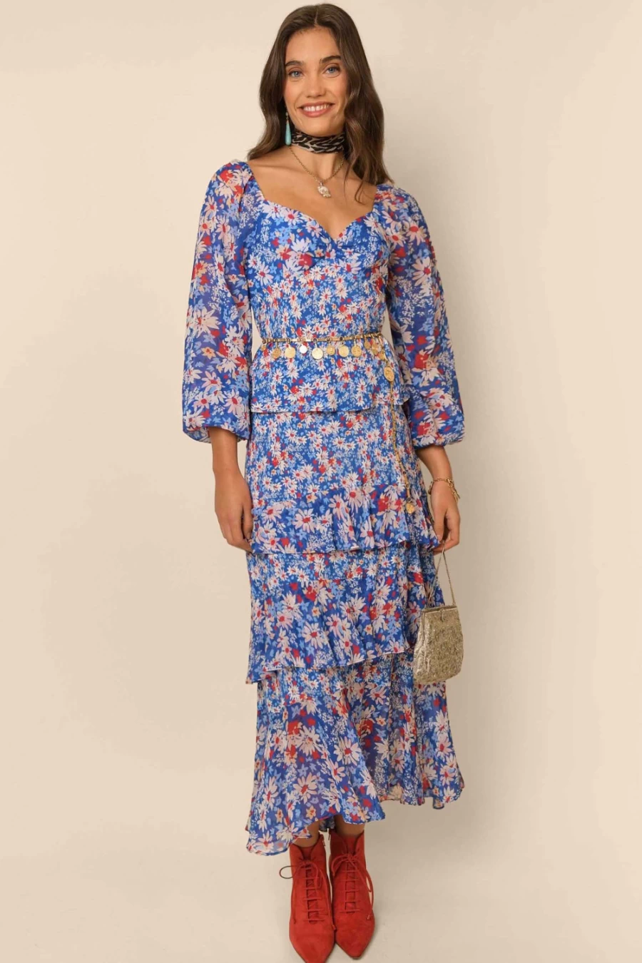 RIXO Women's Blue Daisy Trail Dress - Preslee Floral Summer Dress