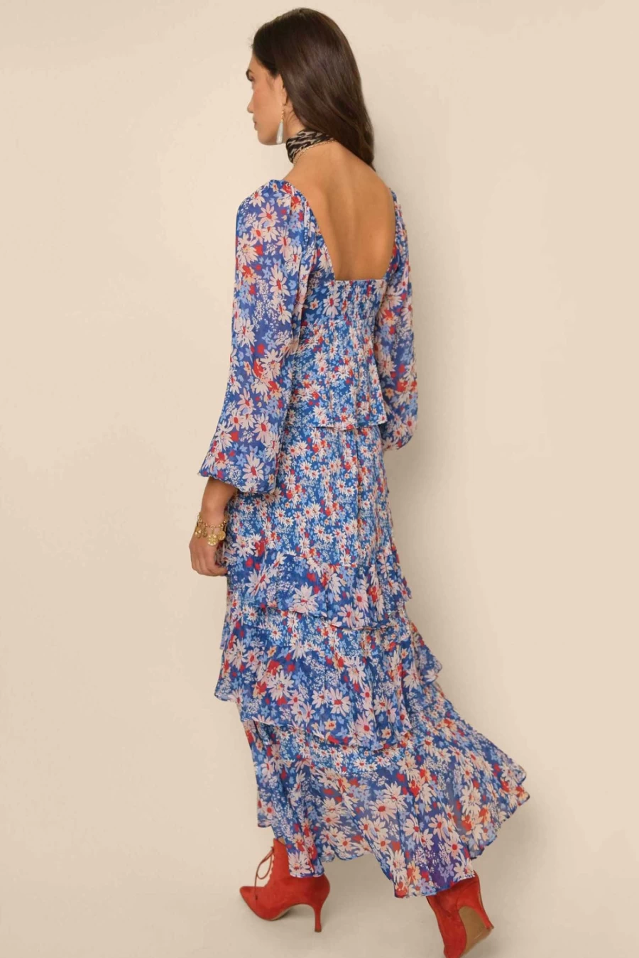 RIXO Women's Blue Daisy Trail Dress - Preslee Floral Summer Dress