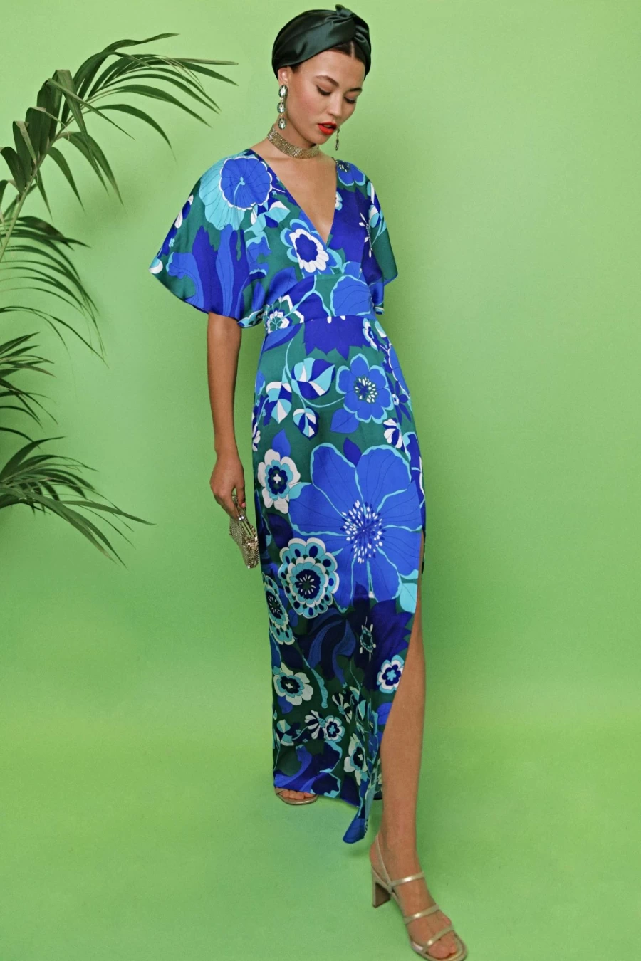 RIXO Women's Retro Floral Blue Dress - Sadie Vintage Floral Print Dress