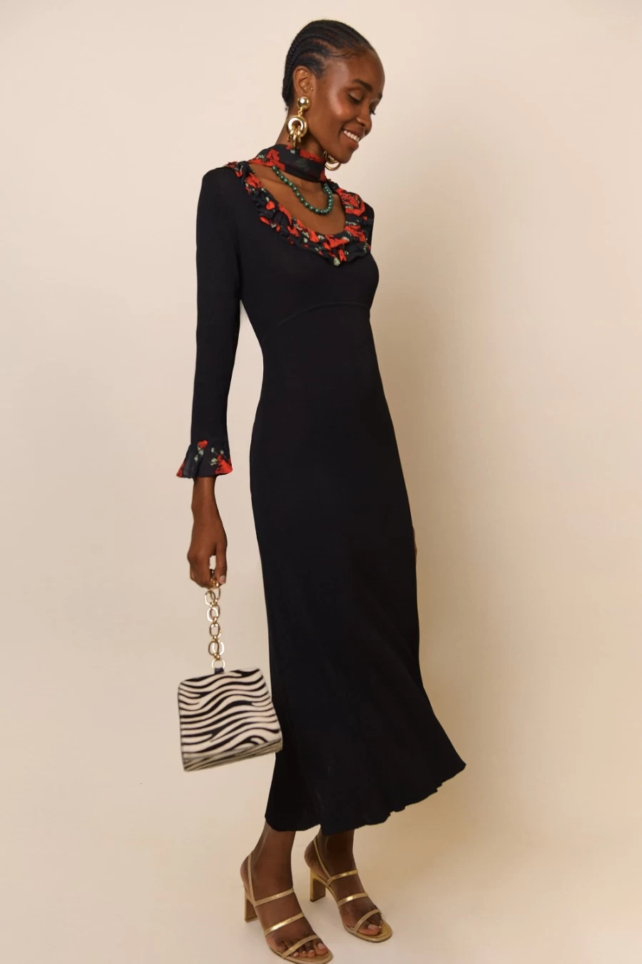 RIXO Women's Mika Dress in Black Poppy Mix - Elegant Floral Print