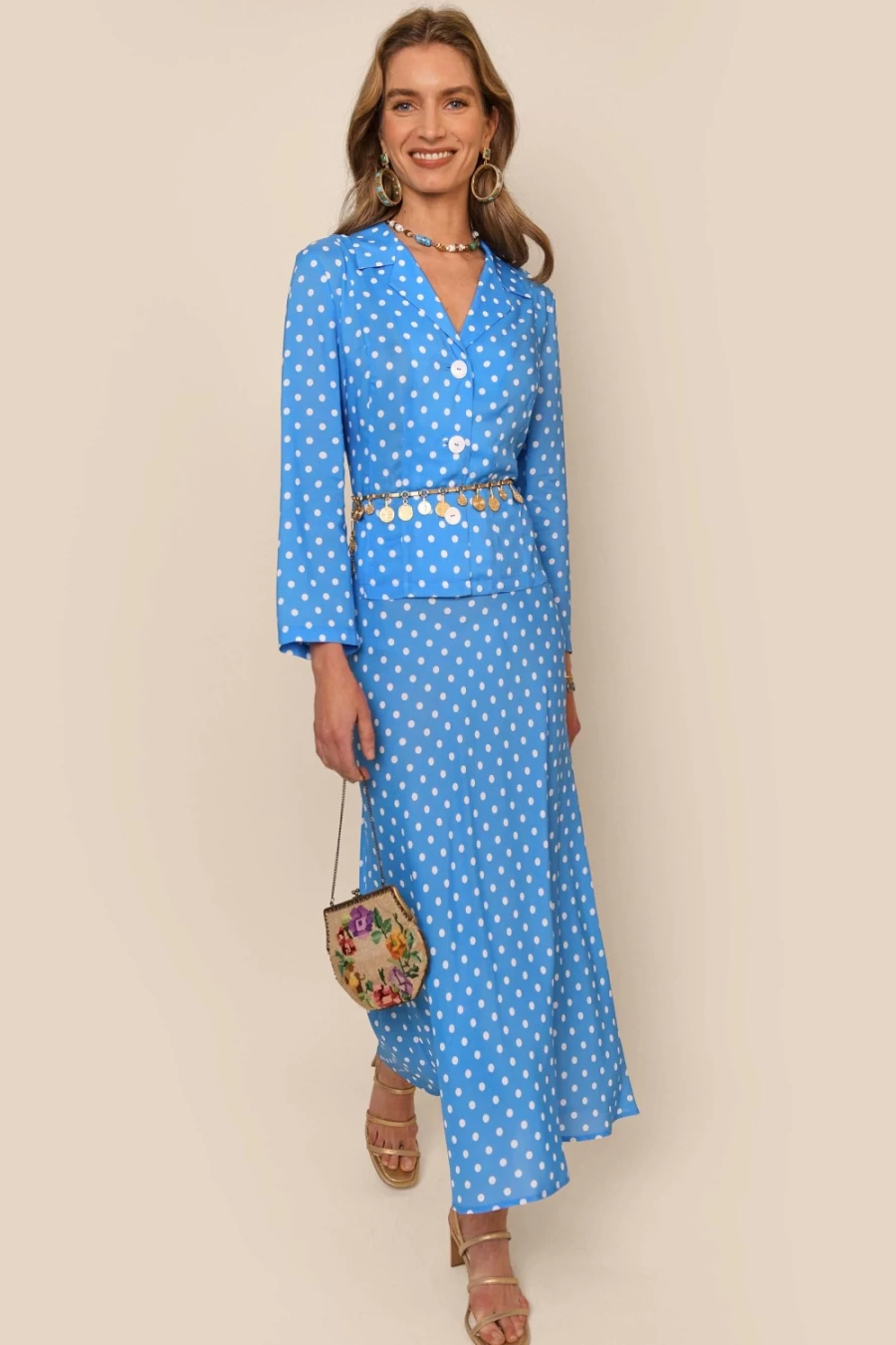 RIXO Women's Maisie Polka Dot Blue Dress - Floral Print Summer Dress