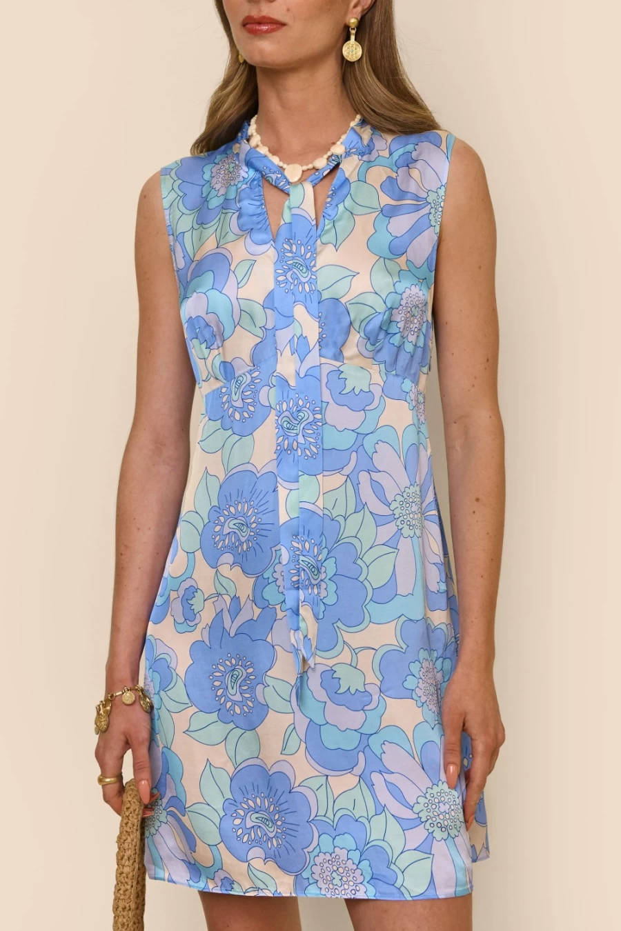 RIXO Women's Parisian Daisy Blue Nico Floral Print Dress