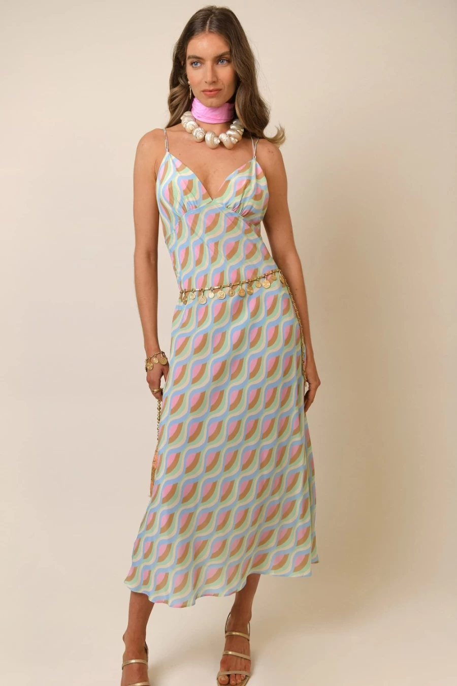 RIXO Women's Palermo Dress in Geo Wave Print - Stylish Floral Pattern Summer Dress