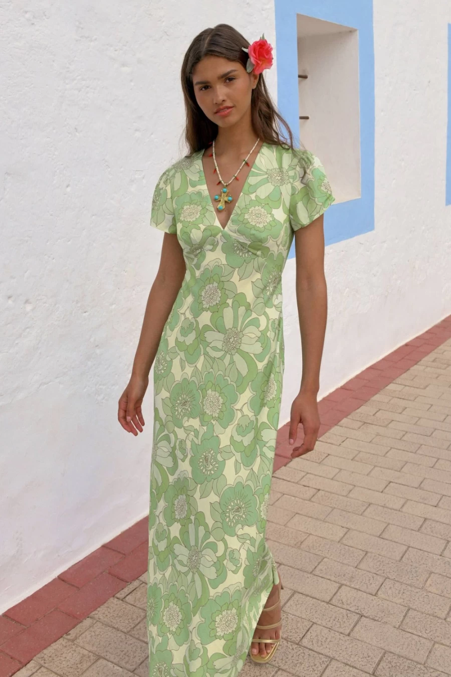 RIXO Women's Tallulah Dress in Parisian Daisy Green - Floral Print Summer Dress