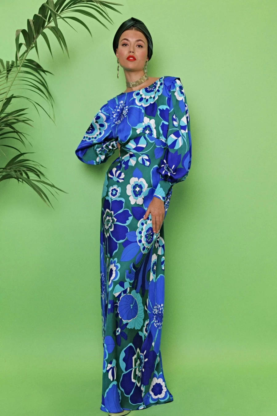 RIXO Women's Retro Floral Blue Floral Print Dress