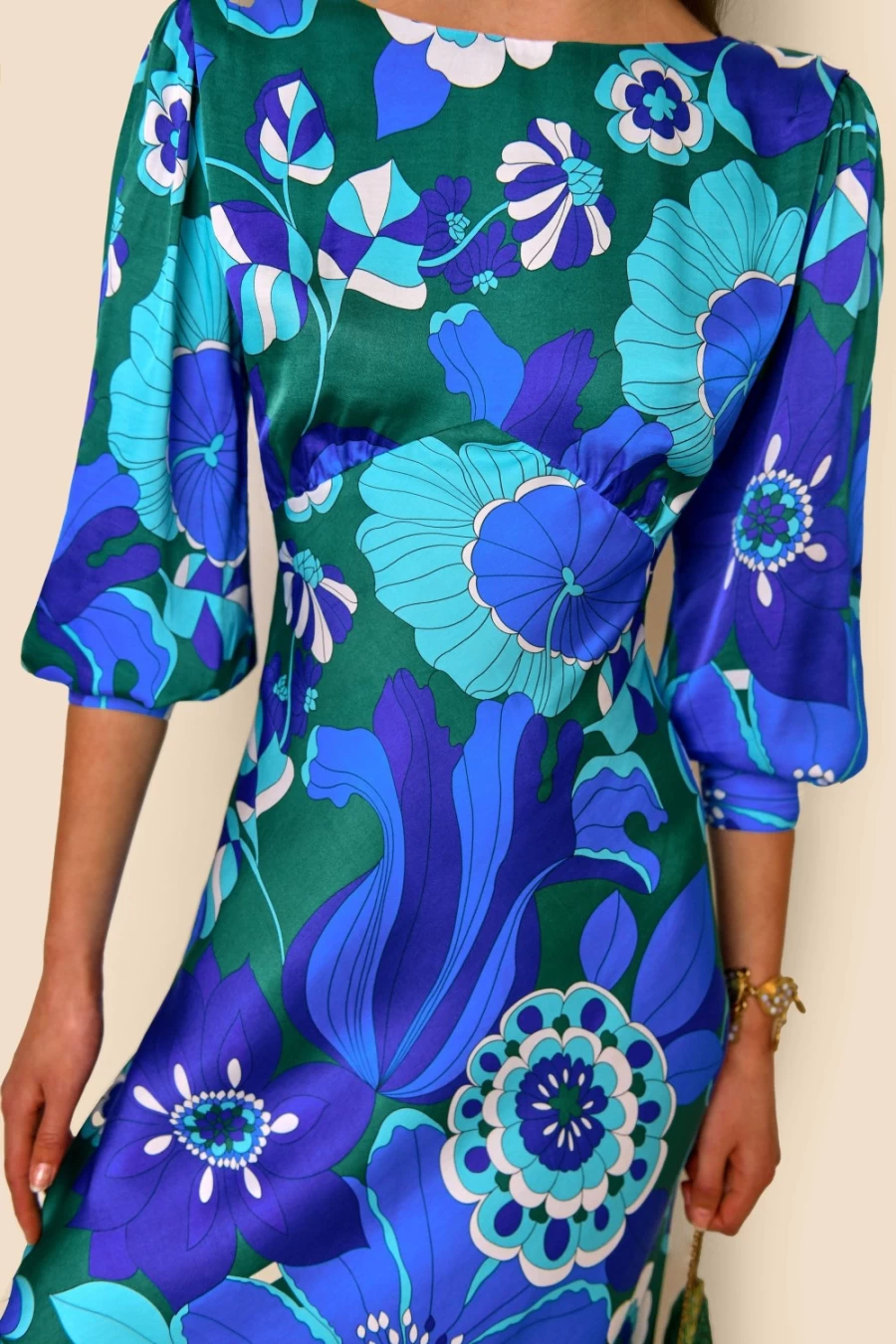 RIXO Women's Retro Floral Blue Floral Print Dress