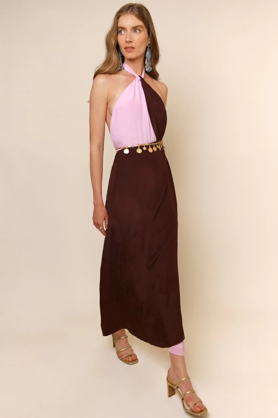 RIXO Women's Bluebelle Dress in Chocolate Lilac Mix - Floral Printed Vintage Style