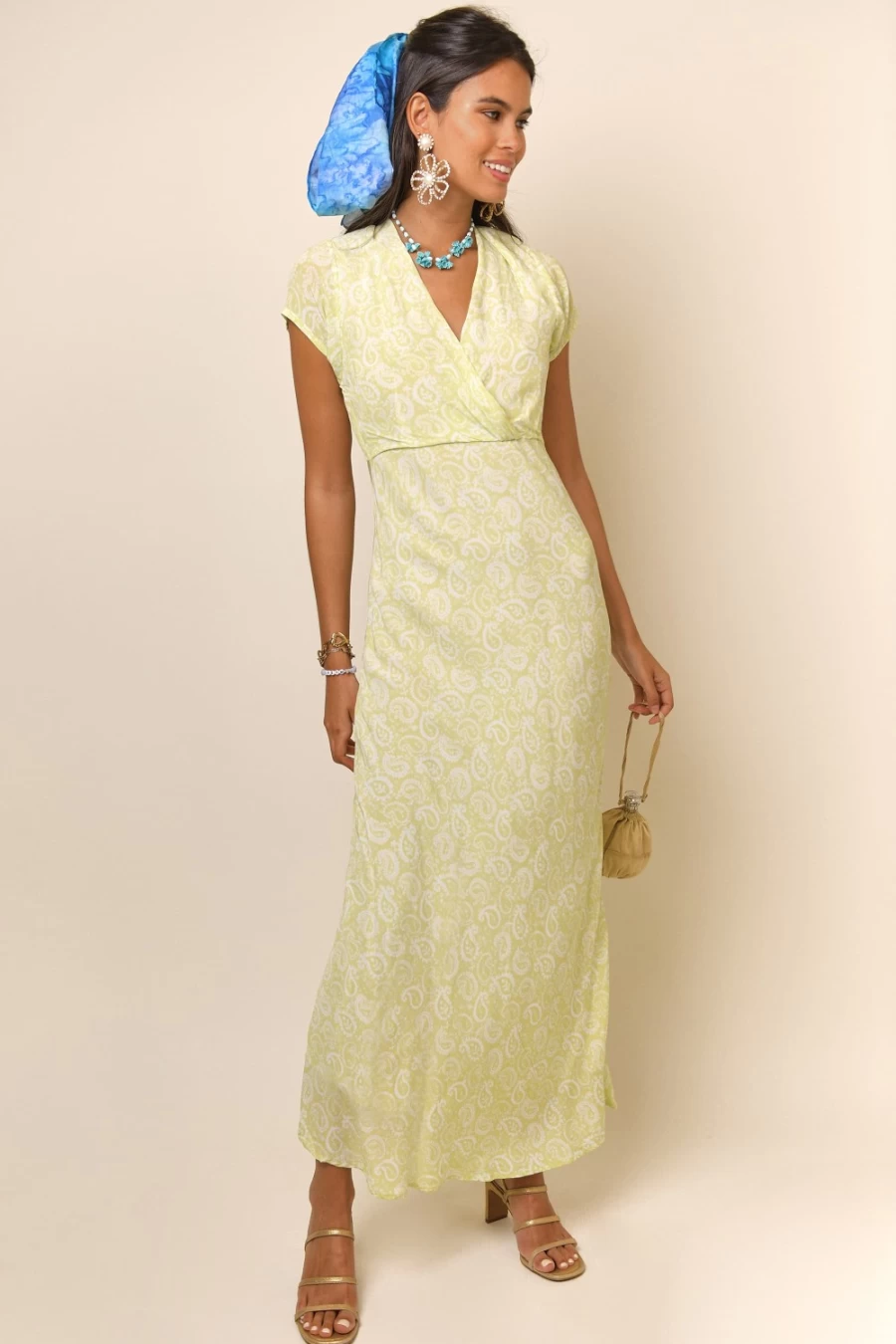 RIXO Women's Chartreuse Paisley Stamp Clarissa Dress