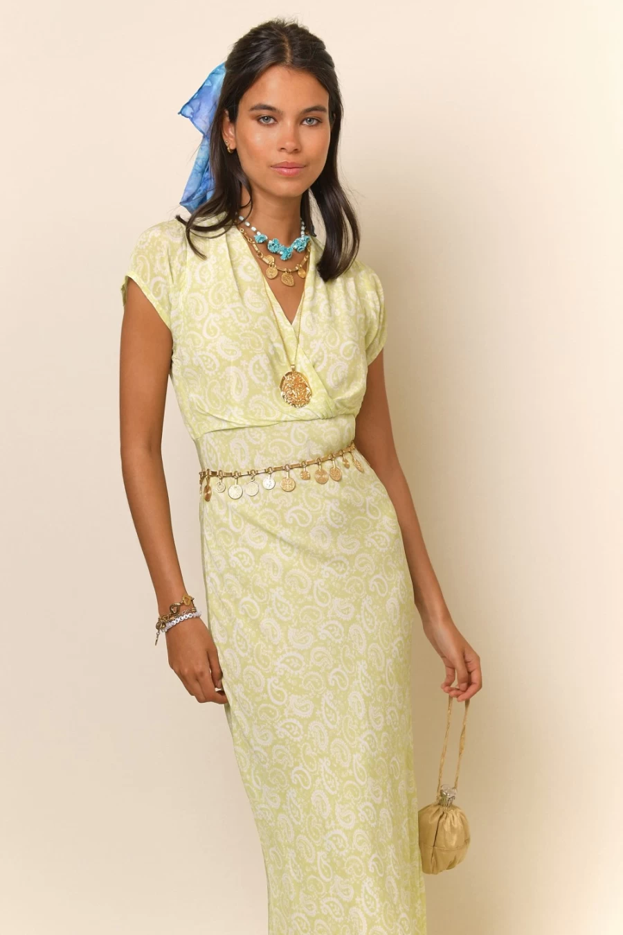 RIXO Women's Chartreuse Paisley Stamp Clarissa Dress