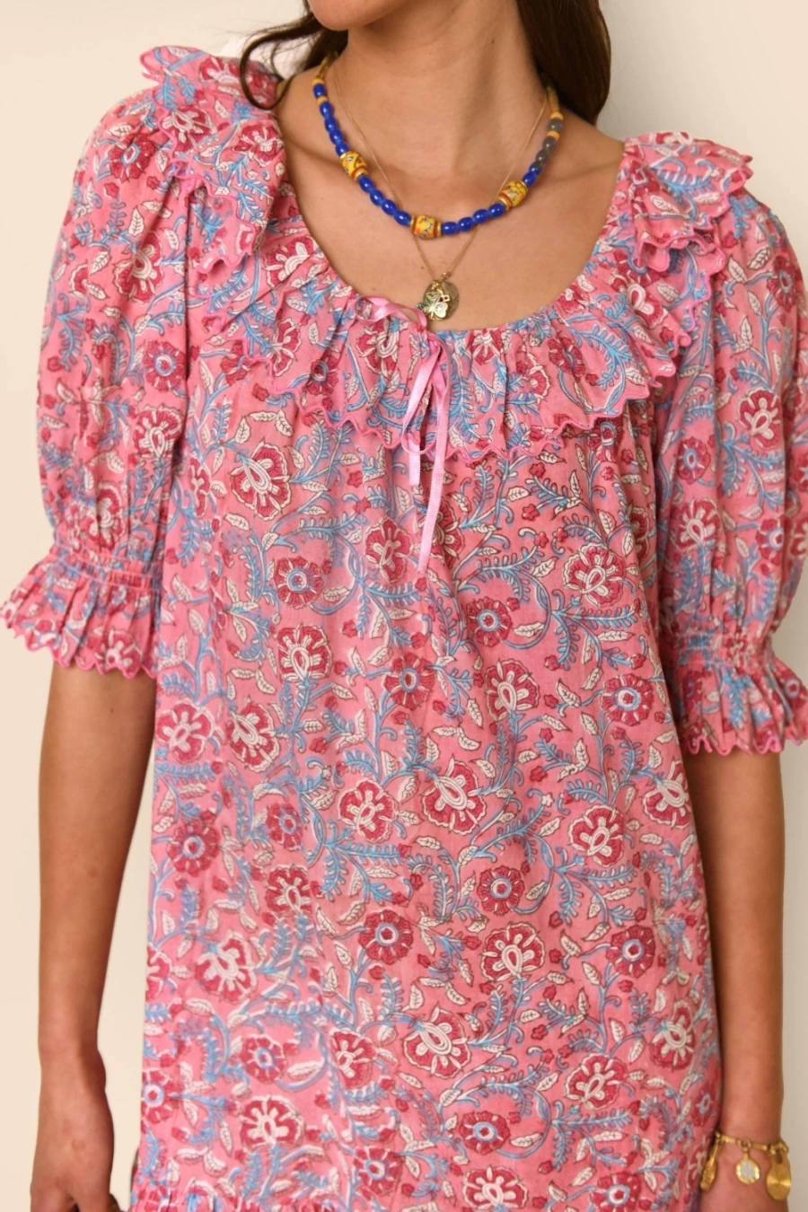 RIXO Women's Elen Dress in Sarasa Pink - Elegant Floral Print Summer Dress