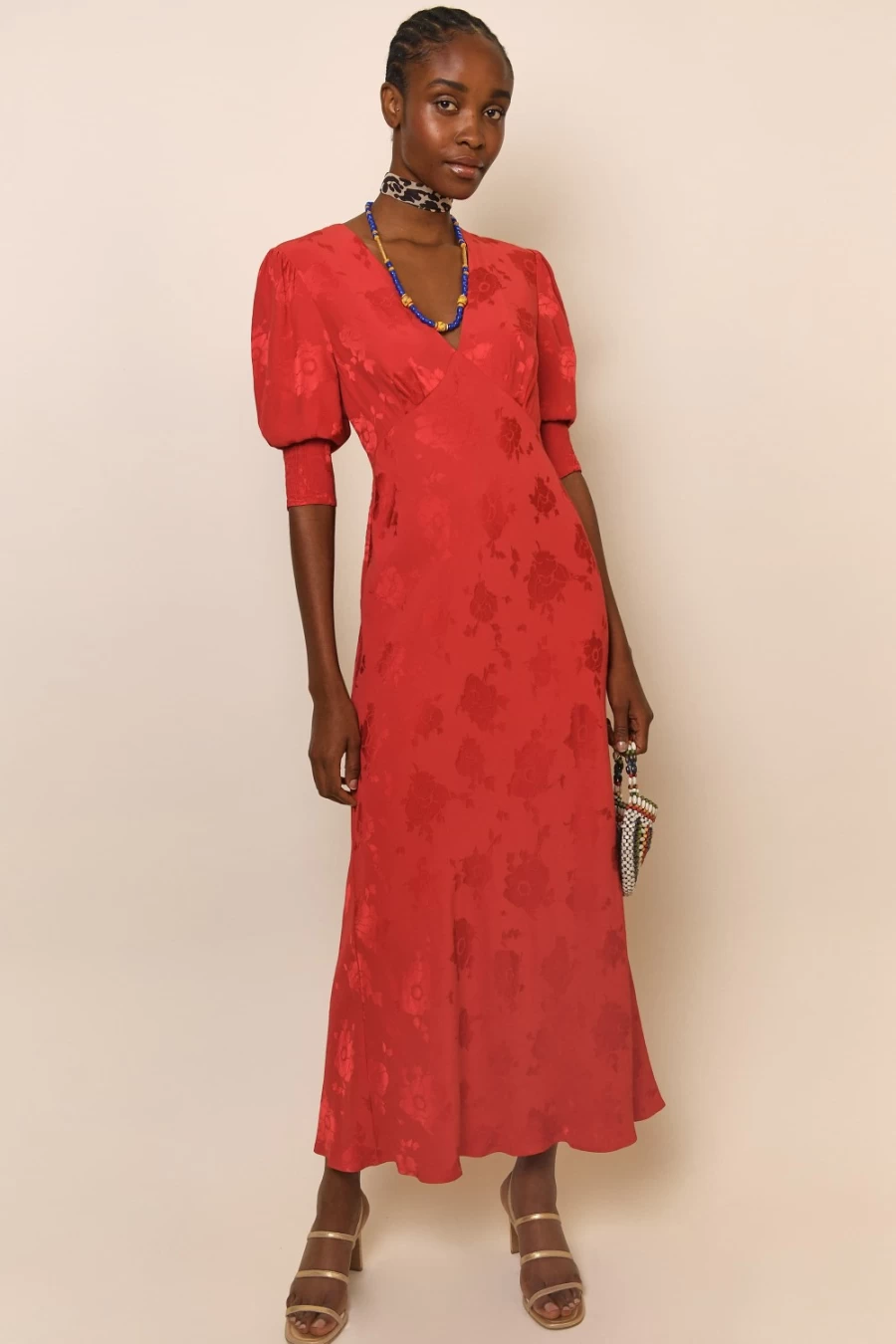 RIXO Women's Zadie Red Poppy Jacquard Dress