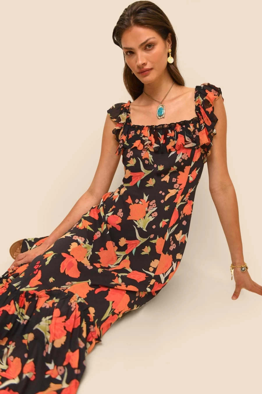 RIXO Women's Havana Floral Black June Floral Print Dress
