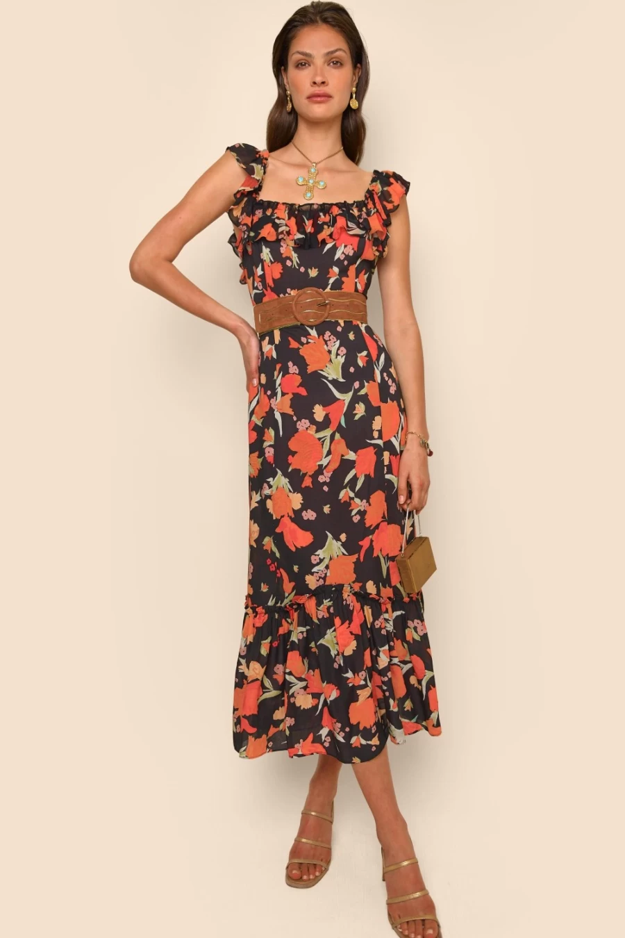 RIXO Women's Havana Floral Black June Floral Print Dress