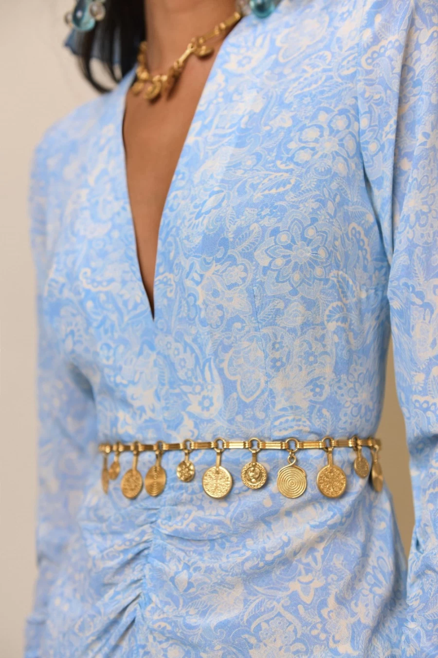 RIXO Women's Dusk Blue Paisley Rose Print Dress