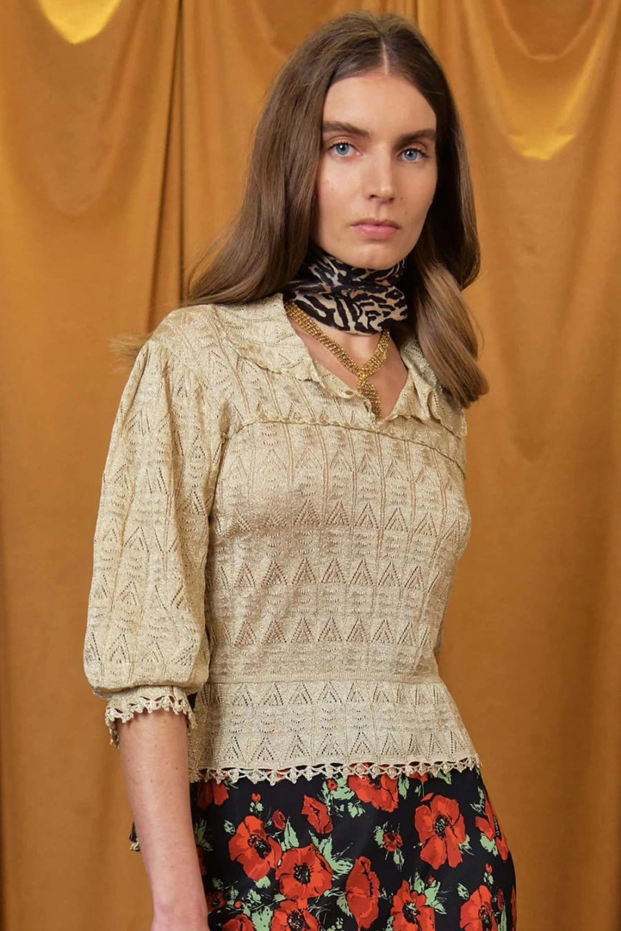 RIXO Women's Gold Lurex Kali Top - Elegant & Stylish Blouse for Women