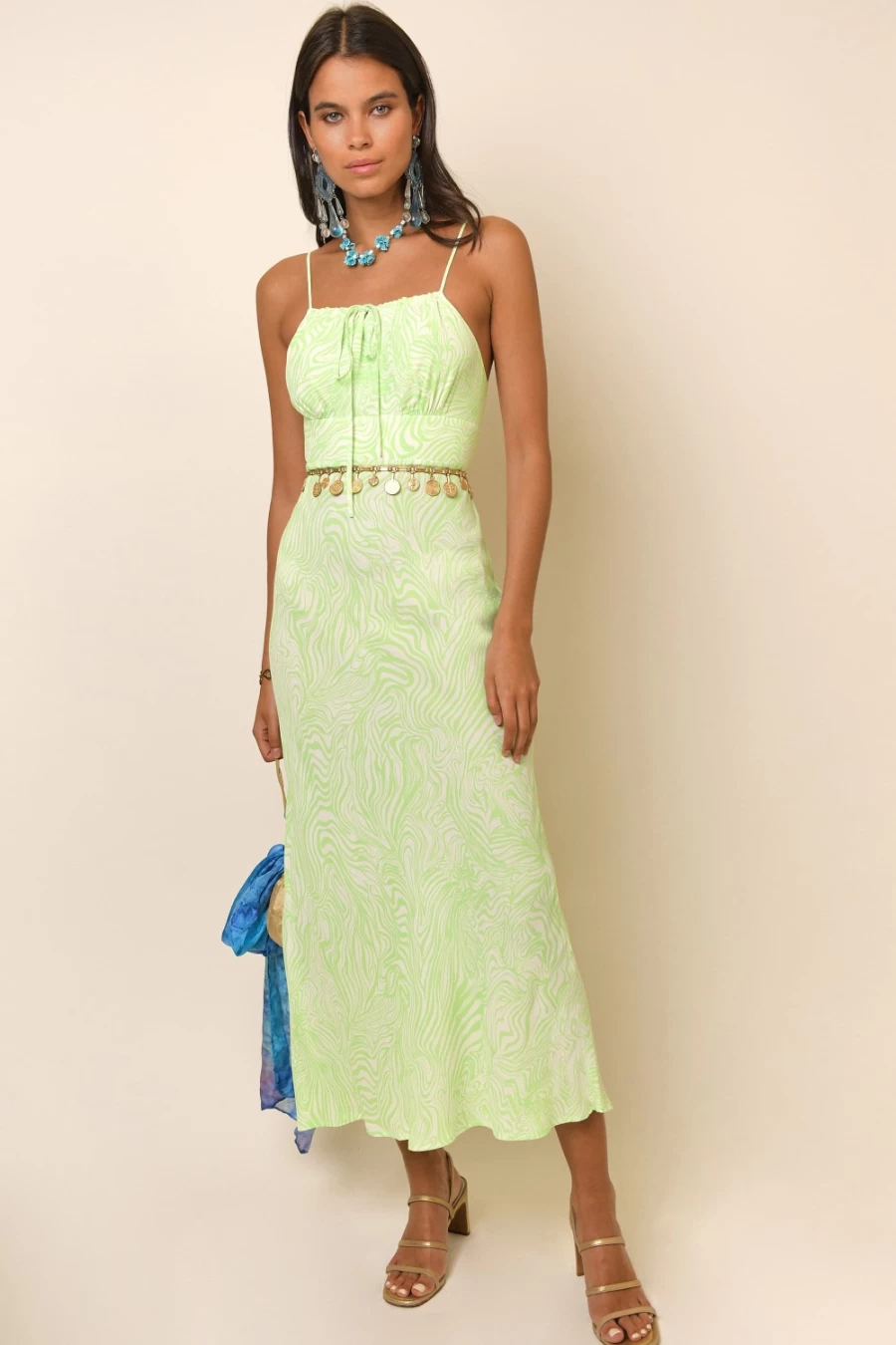 RIXO Women's Green Marble Zebra Print Dress - Maeve Style
