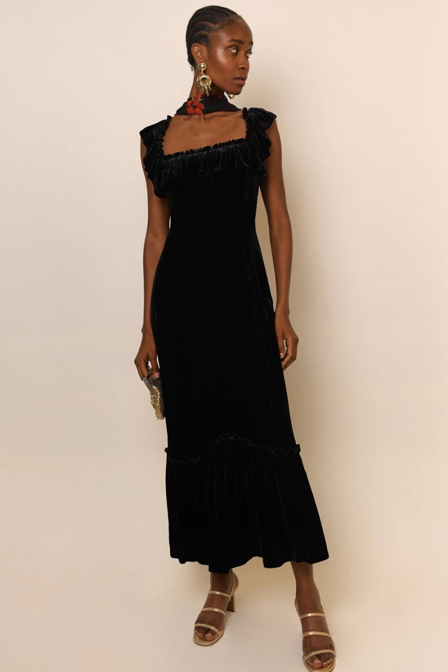 "RIXO Women's Black Velvet Dress - June Collection"
