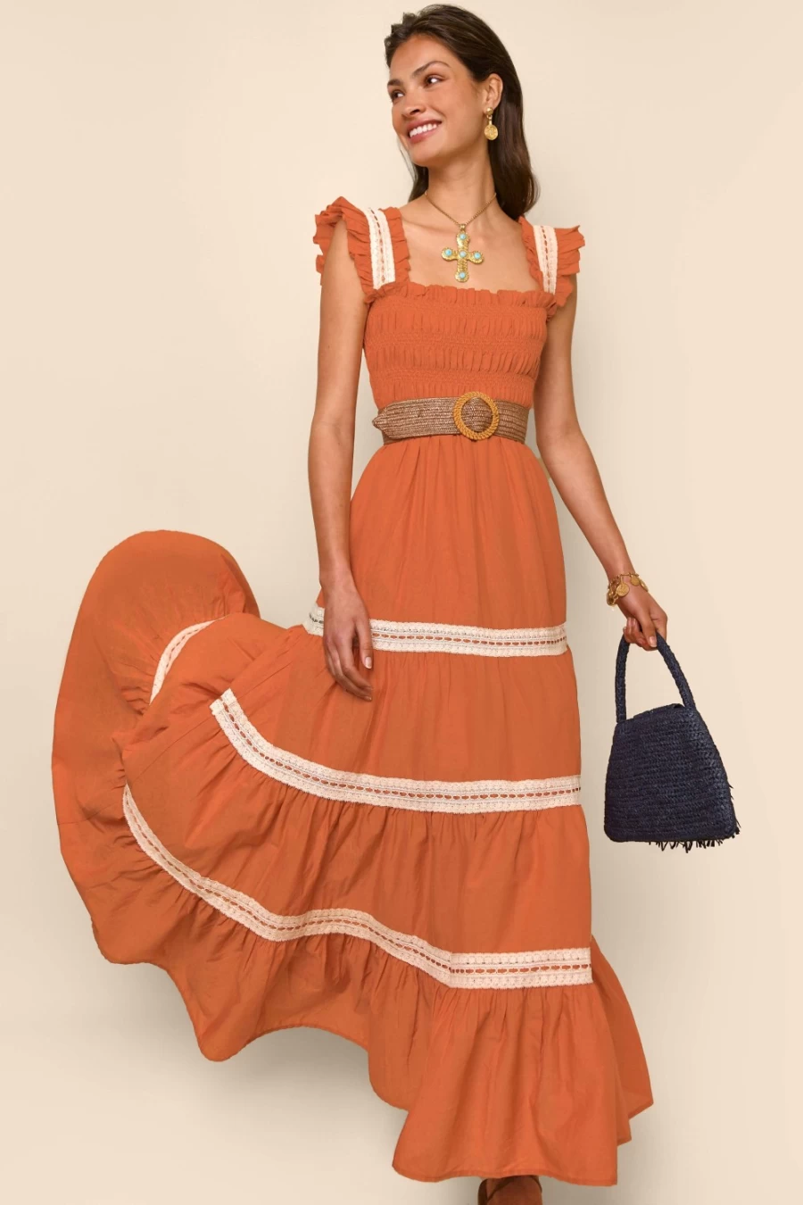 RIXO Women's Rust Aubrie Dress - Elegant & Stylish
