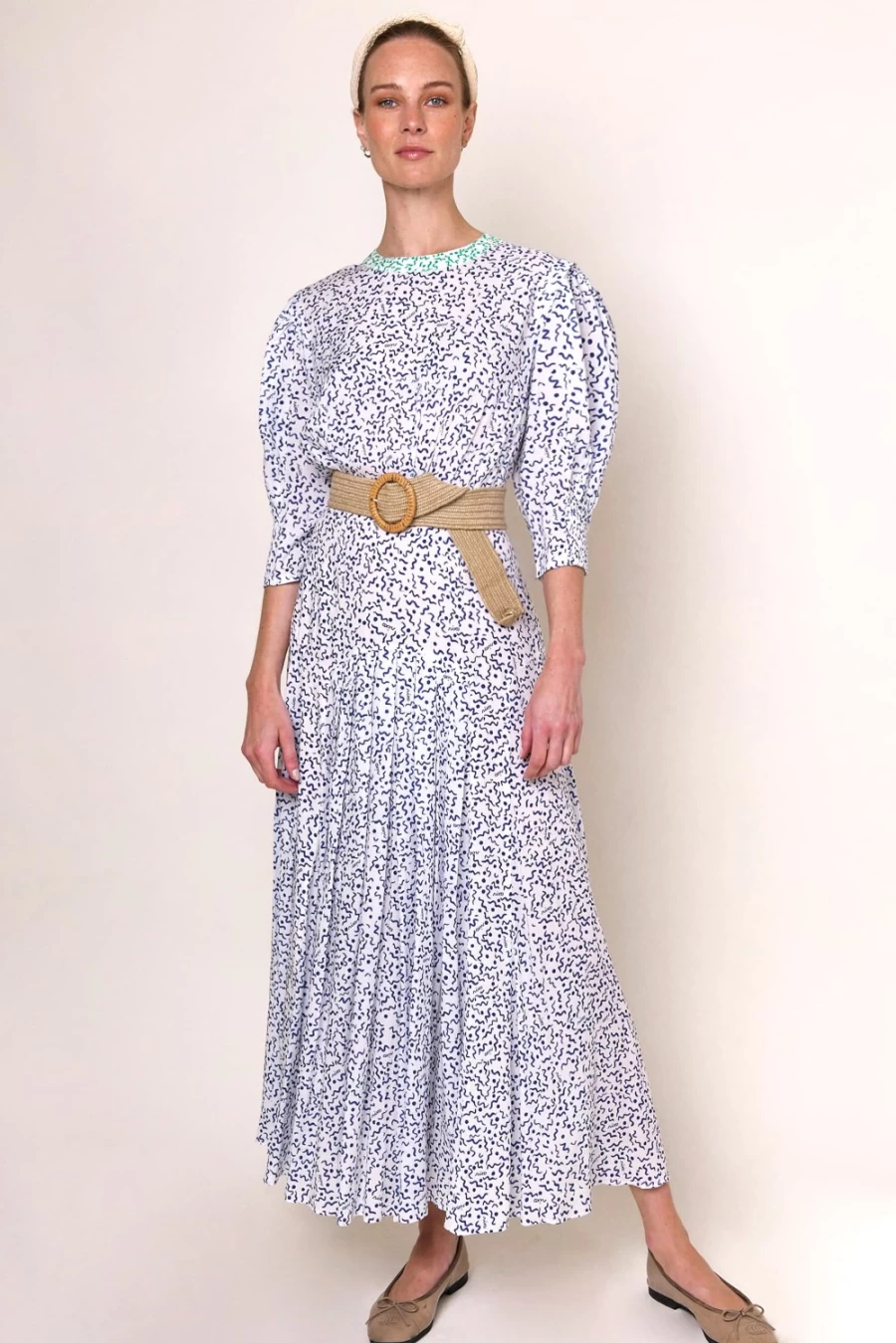 RIXO Women's Squiggle Navy Mix Meg Floral Print Midi Dress