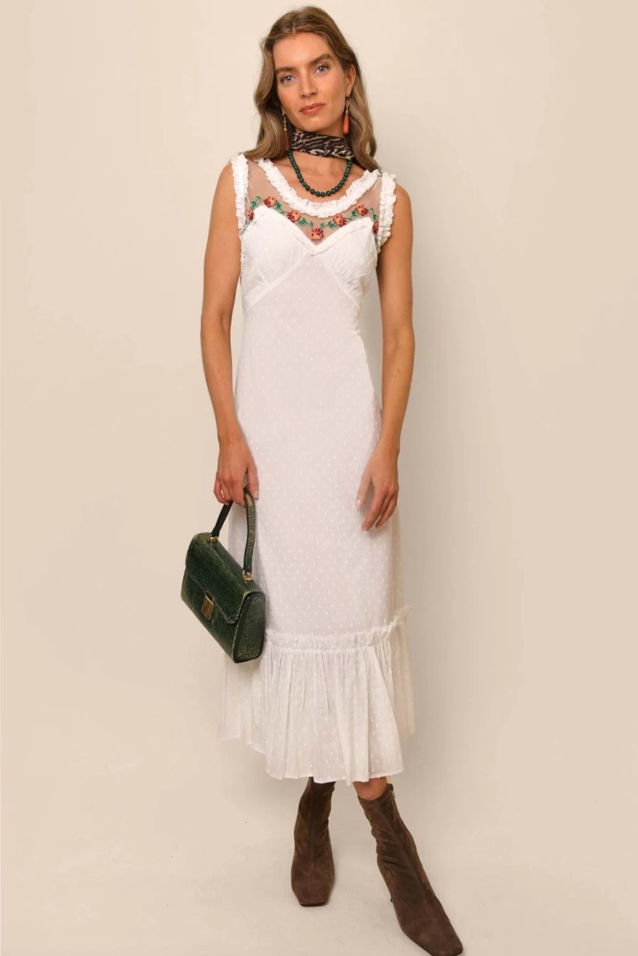 RIXO Women's Adela Dress in White - Elegant Floral Summer Dress