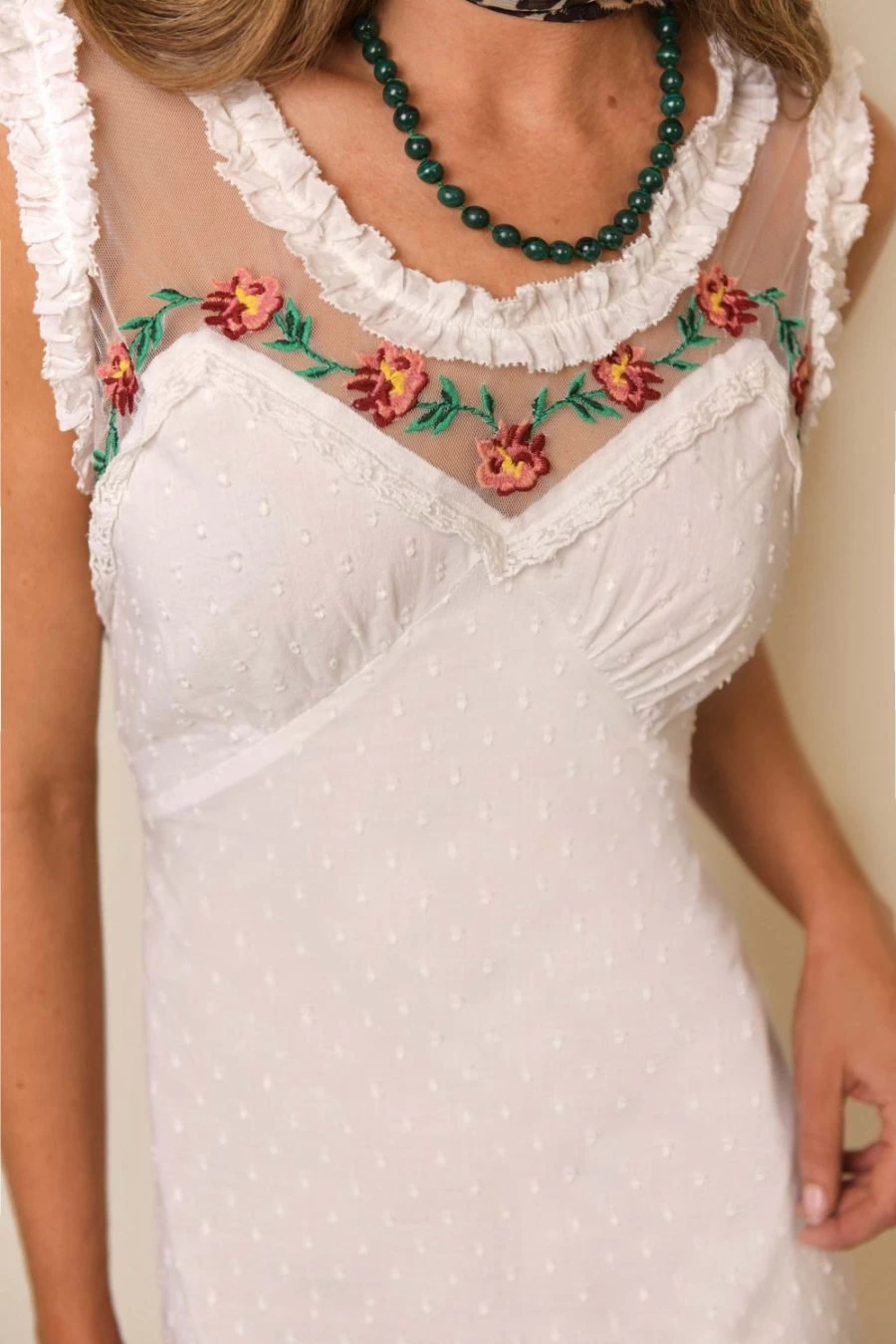 RIXO Women's Adela Dress in White - Elegant Floral Summer Dress