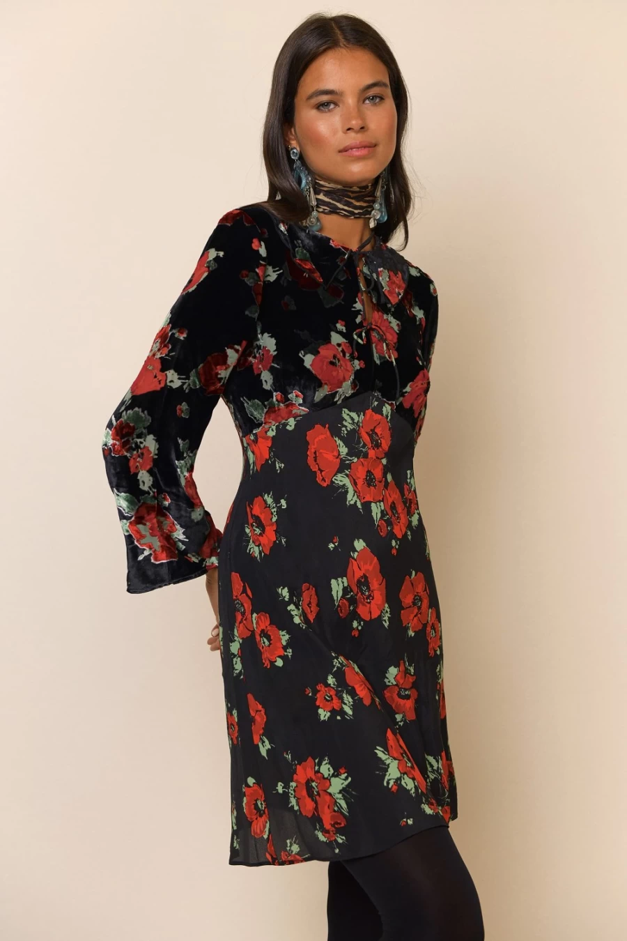 RIXO Women's Malibu Dress - Black Poppy Burnout Mix Floral Print Summer Maxi